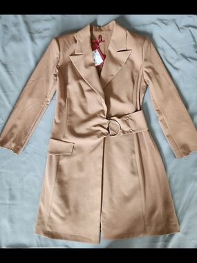 NWT Imperial Fashion Italy Belted Blazer Dress Camel Size M MSRP $298
